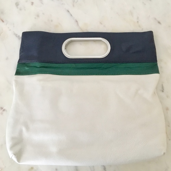 BANANA REPUBLIC White/Blue/Green Leather Clutch - Picture 3 of 3